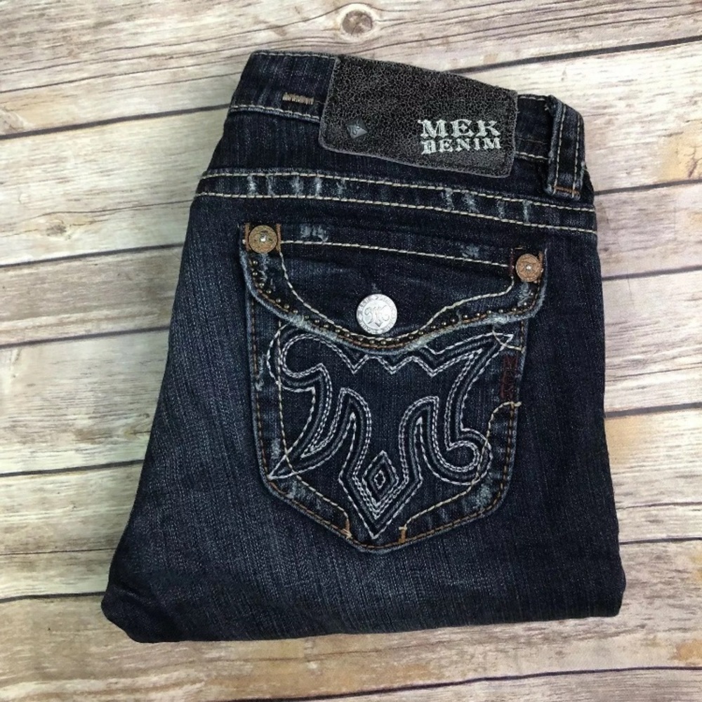 MEK Denim Durham Boot Cut Distressed Jeans